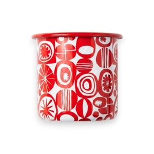 Lori Siebert Enamel Cup Red White Mid-Century Mod Retro MCM Xmas Holiday Pop Art